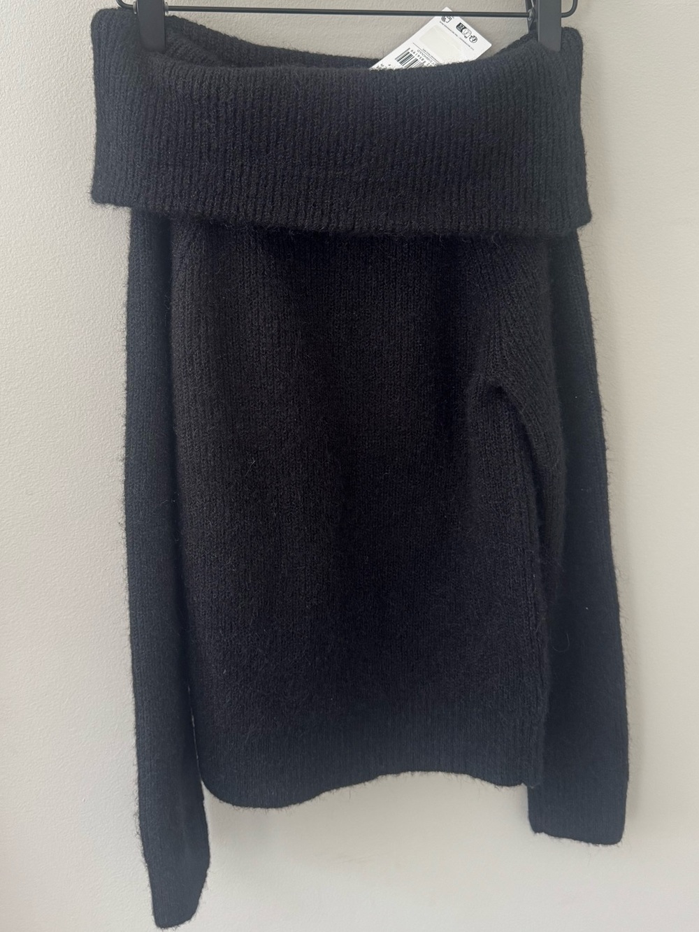 Mango Black Off-the-Shoulder Foldover Knit Sweater